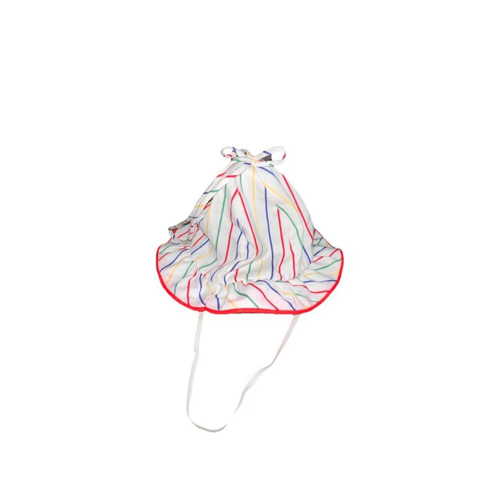Vintage 80s Handmade Rainbow Stripe Infant Hat W/ Chinstrap 6" Diameter‎